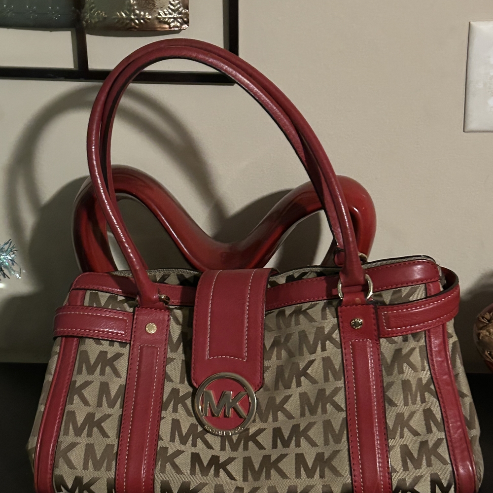 Michael Kors Red and Tan Shoulder Bag